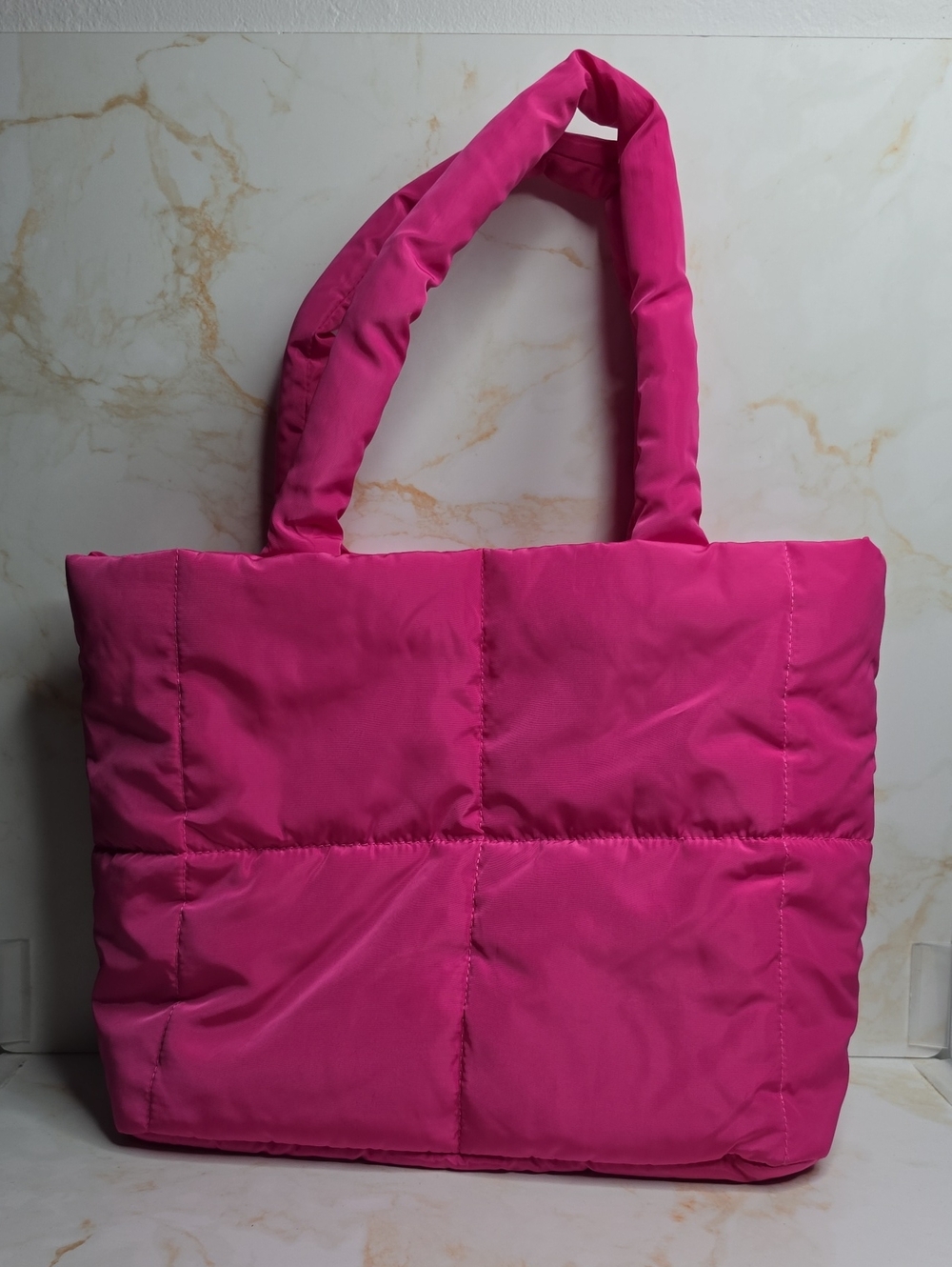 Hot Pink Quilted Puffer Tote Bag